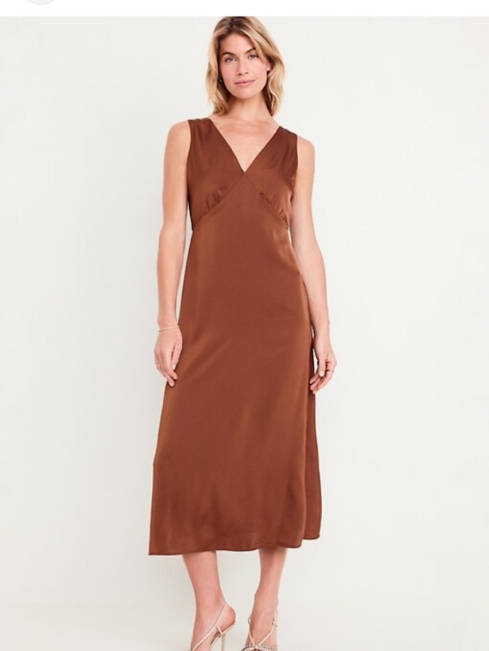 NWT Sleeveless Satin Midi Slip Dress, Sz M